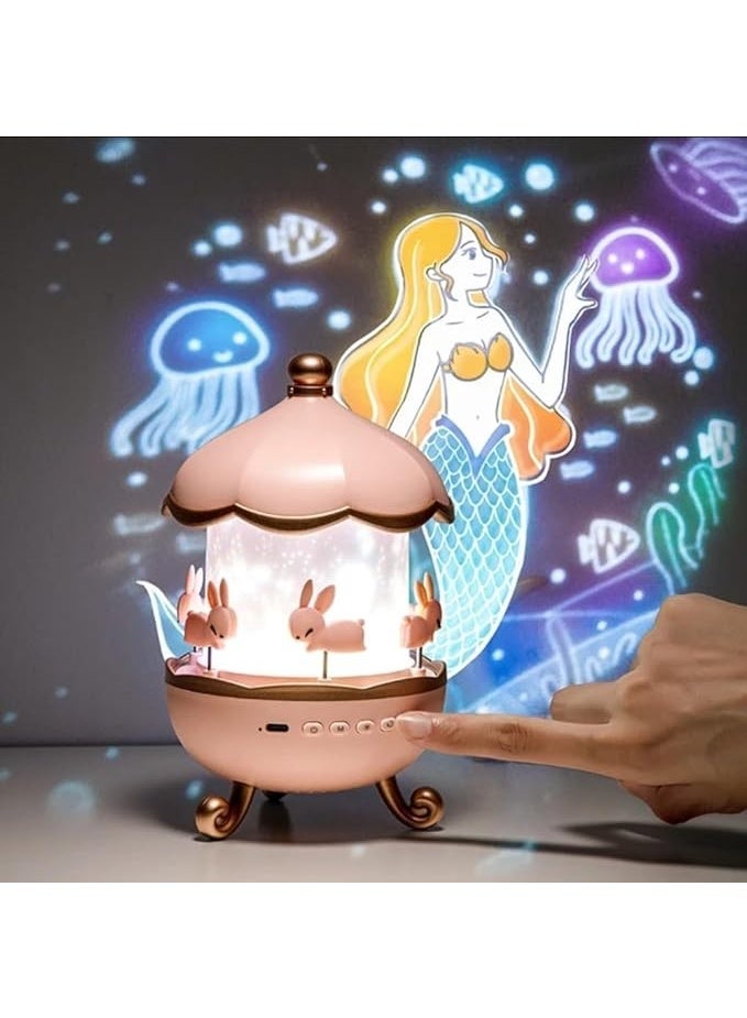 IMNISHNAY مصباح بروجكتور دوار على شكل كابينة، مصباح ليلي على شكل نجمة للأطفال، جهاز صوتي للأطفال، مصباح ليلي لتزيين الغرفة، مصابيح ليلية للأطفال لغرفة النوم (بروجكتور أرنب) - Image 1